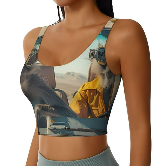 Lsque Desert Monkeys Drive Printed Women'S Sports Bra, Compression, Moisture Wicking, High-Impact Sports Bra For Women,Supportive sports bra-Large