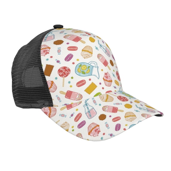 Lsque Dessert Printed Trucker Hat - Baseball Cap for Men Women - Breathable Mesh Side, Adjustable Fit - for Casual Wear