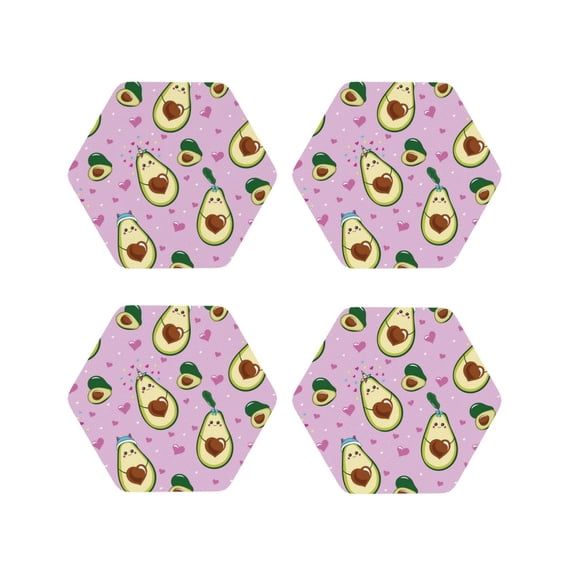 Lsque Different Avocados Pattern 4" Drink Coasters Set of 4, PVC Leather Absorbent Coasters, Table Coaster Set Decorative Coffee Cup Coasters Housewarming Gift -Hexagon