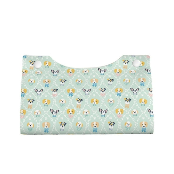 Lsque Different Breeds of Dogs Printed Long Tissue Box Cover Holder, Facial Paper Organizer Dispenser,Triangle with Bottom Belt, PVC Leather Decorative Organizer