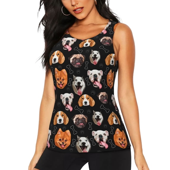 Lsque Different Breeds Of Dogs Printed Workout Tank Tops for Women, Athletic Sports Tank Tops, Compression Sleeveless Dry Fit Shirts,Sleeveless Yoga Shirt-X-Large