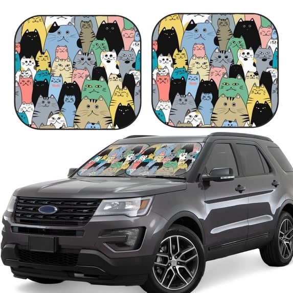 Lsque Different Cats 2 PCS Windshield Sun Shade | CarFoldable Window Covers | Car Accessories Reflect UV for Universal Cars SUV Truck | Medium