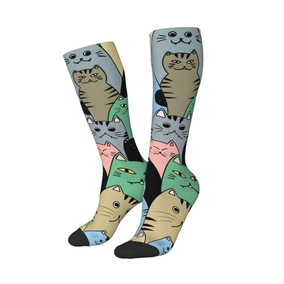 Lsque Different Cats Printed Crew Socks Men's Women's LightWeight Thin Casual Calf Socks ,Knee High Socks,Cotton Socks