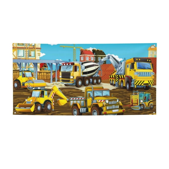 Lsque Different Construction Site Vehicles Pattern Party Banner, Festive Banner , Holiday Celebrations and Events for Carnival Birthday Party Festival Decorations-Small