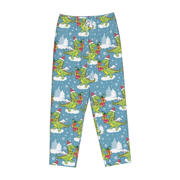 Lsque Dino Christmas Adventure Snowy Blue Print Women's Pajama Pants, Lounge Pant - Comfortable Home Wear,Elastic Waistband, Stylish Design-Large
