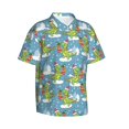 thumbnail image 1 of Lsque Dino Christmas Adventure Snowy Blue pattern Hawaiian Shirt for Men, Unisex Summer Beach Casual Short Sleeve Button Down Shirts-Medium, 1 of 9