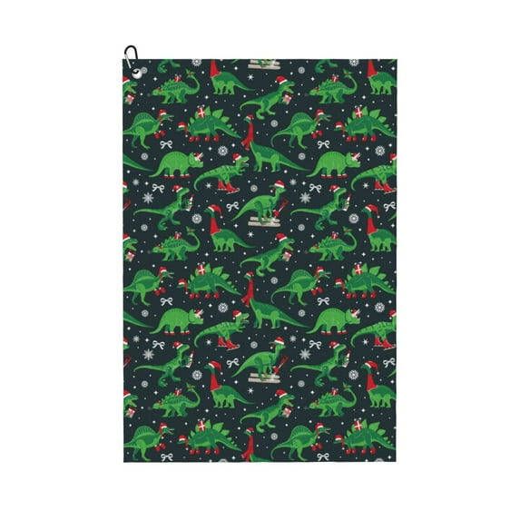 Lsque Dino Christmas Party Premium Golf Towel - Ultra Absorbent and Quick Drying Microfiber Towel with Carabiner - Gift for Men -24" X 16"
