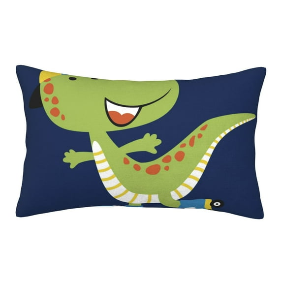 Lsque Dino Playing Roller Skate Pattern Pillow Case – Soft & Cozy Throw Pillow Cover, Hypoallergenic Cushion Case for Sleeping Women with Envelope Closure-16"x24"