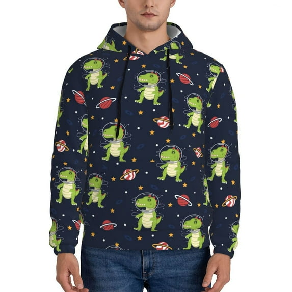 Lsque Dinosaur Astronaut Pattern Casual Men's Hoodie,Hooded Sweatshirt with Kangaroo Pocket,Pullover Hoodie-XX-Large