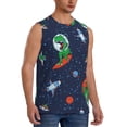 thumbnail image 1 of Lsque Dinosaur Astronaut Space Surfing Print Men's Cotton Blend Sleeveless Muscle Shirts (S-3XL)- Moisture Wicking, Odor Protection, UPF 30+,Small, 1 of 8