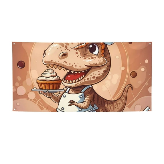Lsque Dinosaur Baking Delight Pattern Party Banner, Festive Banner , Holiday Celebrations and Events for Carnival Birthday Party Festival Decorations-Small