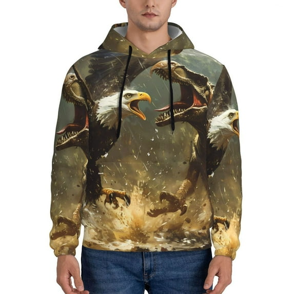 Lsque Dinosaur Bald Eagle Pattern Casual Men's Hoodie,Hooded Sweatshirt with Kangaroo Pocket,Pullover Hoodie-4X-Large