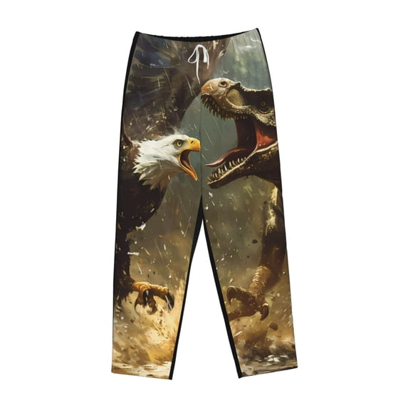 Lsque Dinosaur Bald Eagle Print Women's Pajama Pants, Lounge Pant - Comfortable Home Wear,Elastic Waistband, Stylish Design-Large