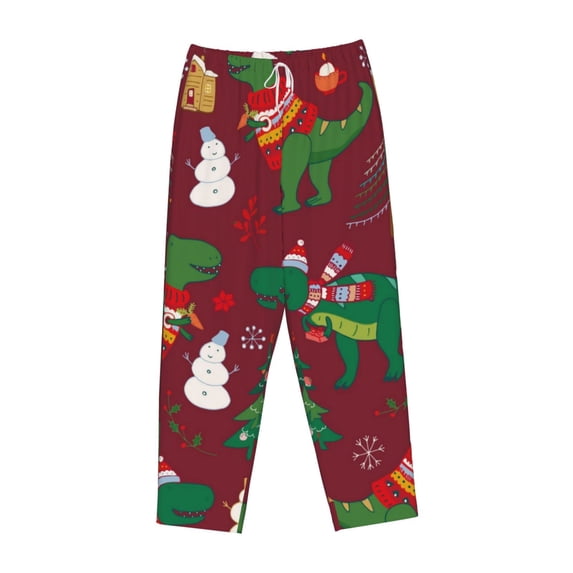 Lsque Dinosaur Christmas Happy New Year Print Women's Pajama Pants, Lounge Pant - Comfortable Home Wear,Elastic Waistband, Stylish Design-Large