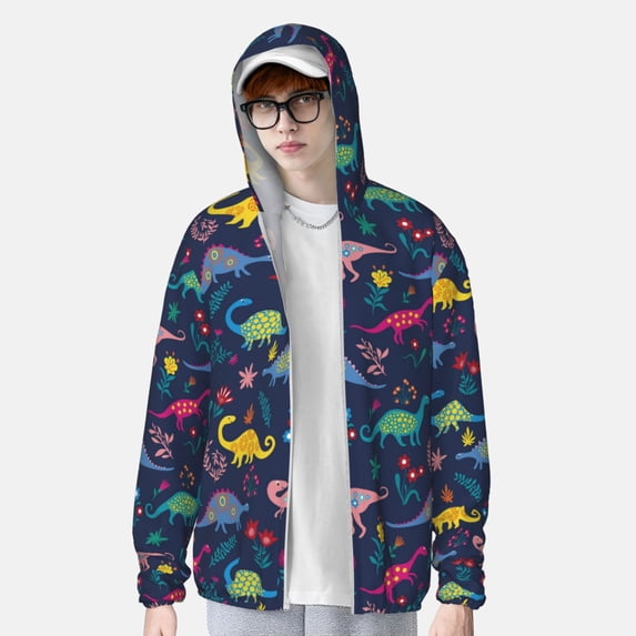 Lsque Dinosaur Flowers UPF 50+ Lightweight Sun Protection Men's Women's Long Sleeve Shirt, Hoodie Performance -XX-Large