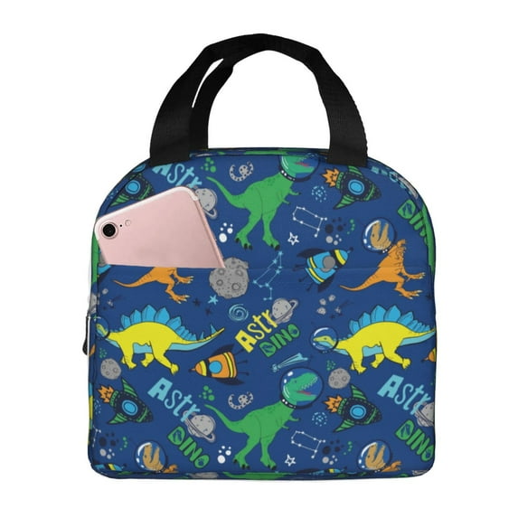 Lsque Dinosaur In Space Pattern Lunch Bag Women/Men Insulated Lunch Box,Small Leakproof Cooler Food Lunch Containers Reusable High Capacity Lunch Tote Bags