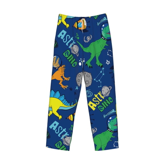 Lsque Dinosaur In Space Print Men's Pajama Pants, Lounge Pant - Comfortable Home Wear,Elastic Waistband, Stylish Design-Medium