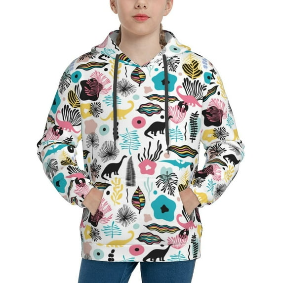 Lsque Dinosaur Patten Youth Hoodie Sweatshirt Pullover with Kangaroo Pocket Boys and Girls Hoodie Warm Hoodie for Kids-Large