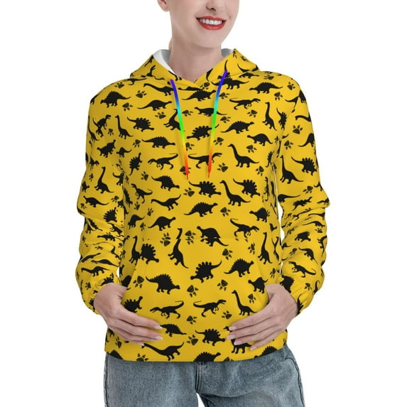 Lsque Dinosaur Pattern Casual Women's Hoodie,Hooded Sweatshirt with Kangaroo Pocket,Pullover Hoodie with Eye-catching Drawstrings-X-Large