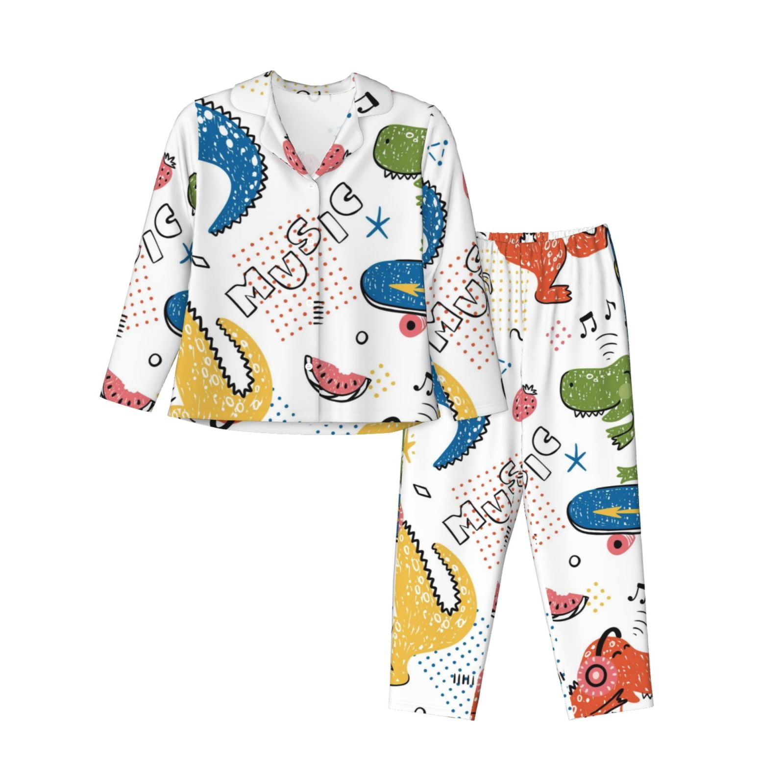 Lsque Dinosaur Pattern Long Sleeve Pajama Set for Women - Soft 2-Piece ...