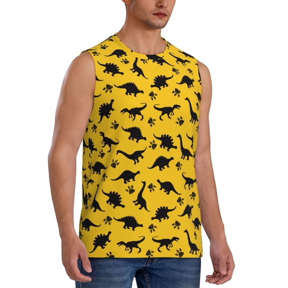 Lsque Dinosaur Print Men's Cotton Blend Sleeveless Muscle Shirts (S-3XL)- Moisture Wicking, Odor Protection, UPF 30+,Large