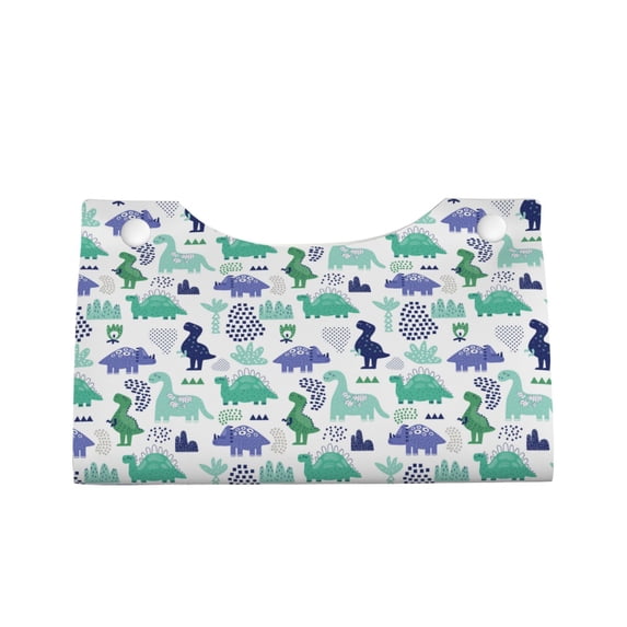 Lsque Dinosaur Printed Long Tissue Box Cover Holder, Facial Paper Organizer Dispenser,Triangle with Bottom Belt, PVC Leather Decorative Organizer