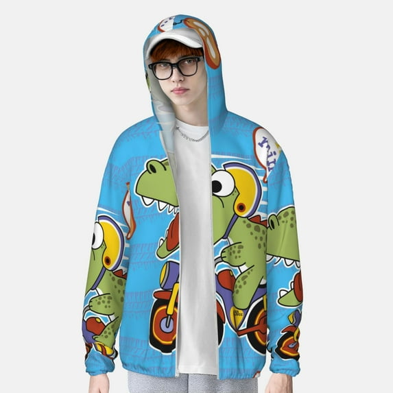 Lsque Dinosaur Riding a Motorcycle UPF 50+ Lightweight Sun Protection Men's Women's Long Sleeve Shirt, Hoodie Performance -XX-Large