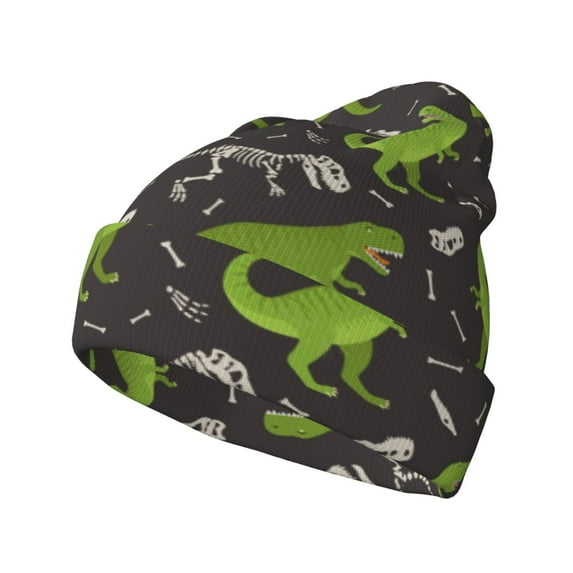 Lsque Dinosaur Skeleton Pattern Knitted Beanie, Unisex Winter Hat, Knit Hat Winter Beanies Thick Fisherman Beanies Cuffed Plain Skull Caps