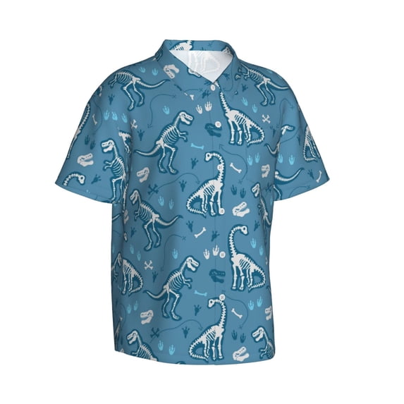 Lsque Dinosaur Skull pattern Hawaiian Shirt for Men, Unisex Summer Beach Casual Short Sleeve Button Down Shirts-X-Large
