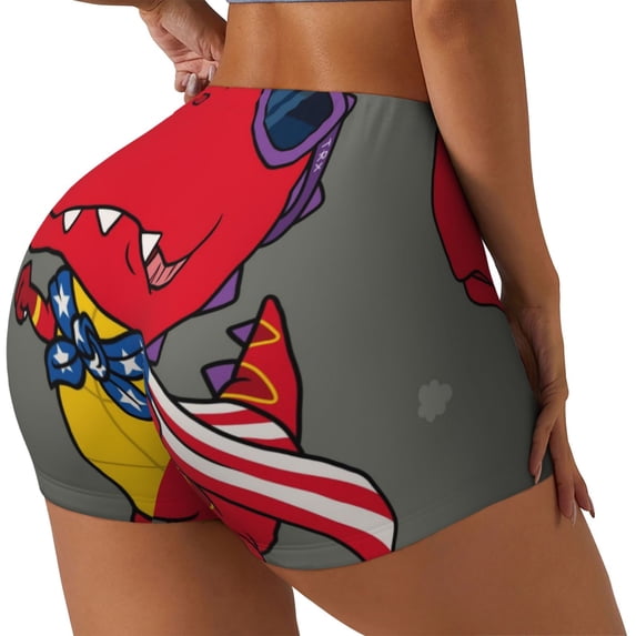 Lsque Dinosaur Super Hero Cartoon Pattern High Waisted Biker Shorts for Women-Tummy Control Fitness Athletic Workout Running Yoga Gym Shorts,Moisture-Wicking-