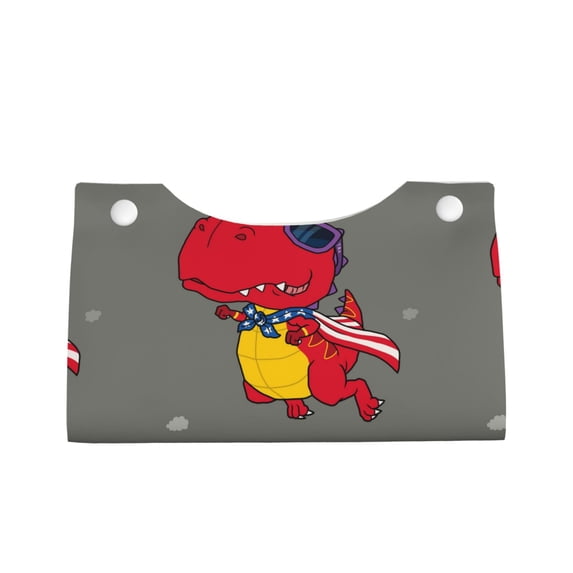 Lsque Dinosaur Super Hero Cartoon Printed Long Tissue Box Cover Holder, Facial Paper Organizer Dispenser,Triangle with Bottom Belt, PVC Leather Decorative Organizer