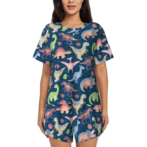 Lsque Dinosaur Women's Short-Sleeved Pajama Set - 2 Piece Soft and Lightweight Sleepwear Set-Small