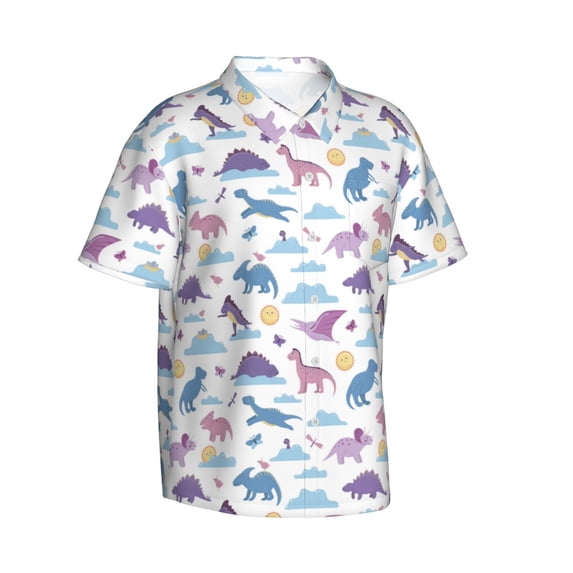 Lsque Dinosaur pattern Hawaiian Shirt for Men, Unisex Summer Beach Casual Short Sleeve Button Down Shirts-Medium