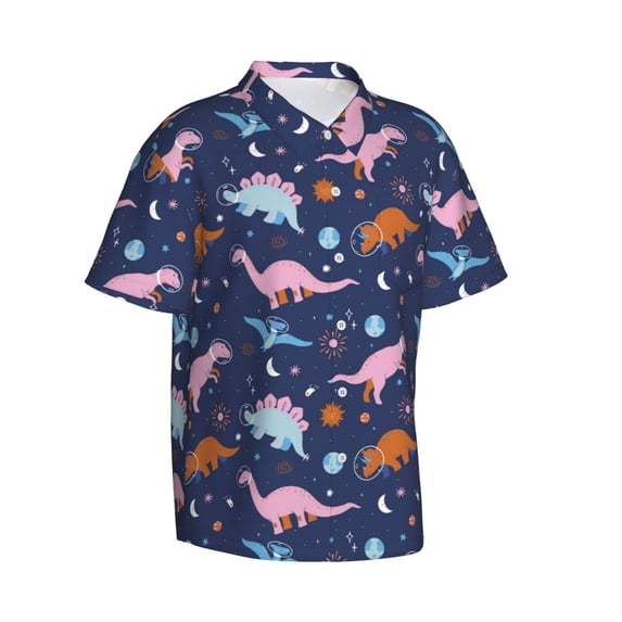 Lsque Dinosaur pattern Hawaiian Shirt for Men, Unisex Summer Beach Casual Short Sleeve Button Down Shirts-XX-Large