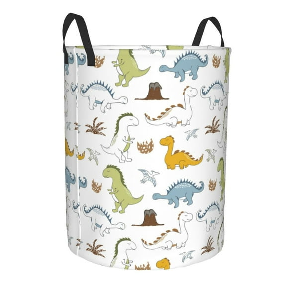 Lsque Dinosaur pattern Laundry Hamper Basket, Tall Woven Rope Hamper Basket for Clothes, Lightweight Storage Basket, Collapsible Waterproof-Small