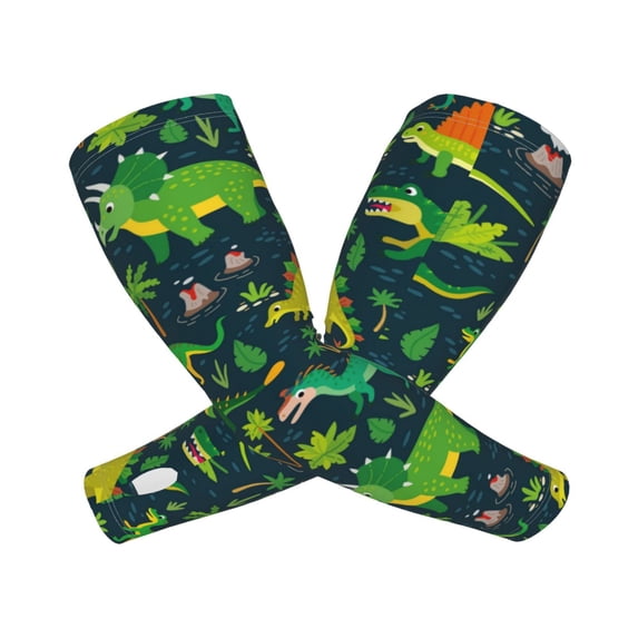 Lsque Dinosaurs and Tropical Leaves and Flowers Cooling Arm Sleeves for Men & Women -Compression Sleeves to Cover Arms for Working,Sun Sleeves for UV Protection,Breathable, Moisture-Wicking