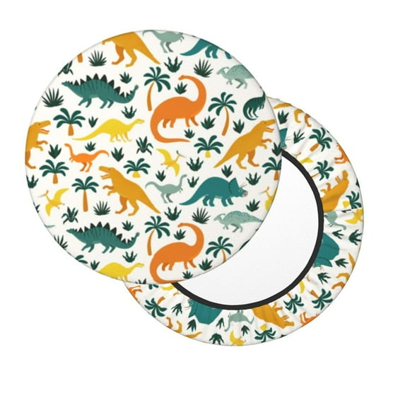 Lsque Dinosaurs and Tropical Leaves Round Bar chair cushion covers Velvet Fabric Premium Comfort Protects from Scratches and Stains for 14-17 Inch Chair- 14 inch