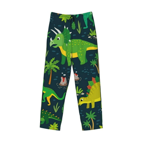 Lsque Dinosaurs and Flowers Print Men's Pajama Pants, Lounge Pant - Comfortable Home Wear,Elastic Waistband, Stylish Design-X-Large
