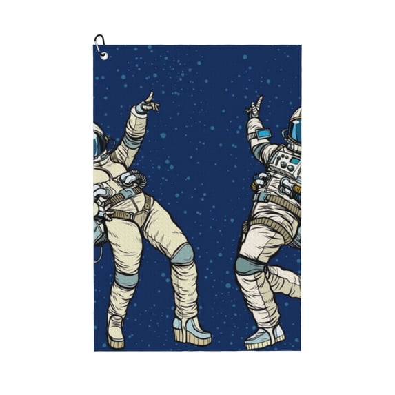 Lsque Disco party Astronaut Dancing Premium Golf Towel - Ultra Absorbent and Quick Drying Microfiber Towel with Carabiner - Gift for Men -24" X 16"