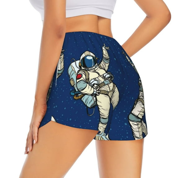 Lsque Disco party Astronaut Dancing Printed Women's Running Shorts with Liner Pockets,Elastic Quick Dry Workout Athletic Gym Yoga Shorts,Womens High Waist Shorts-XX-Large