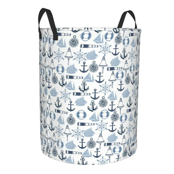 Lsque Dock Rudder pattern Laundry Hamper Basket, Tall Woven Rope Hamper Basket for Clothes, Lightweight Storage Basket, Collapsible Waterproof-Small