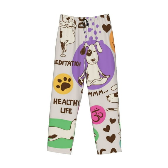 Lsque Dog Doing Yoga Print Men's Pajama Pants, Lounge Pant - Comfortable Home Wear,Elastic Waistband, Stylish Design-Medium