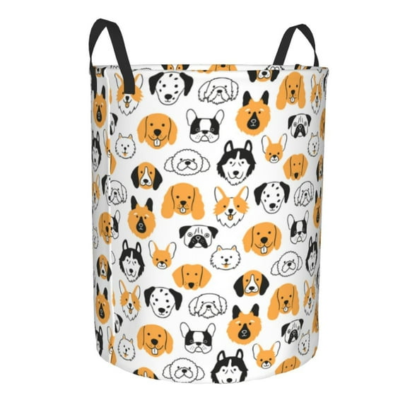 Lsque Dog Faces pattern Laundry Hamper Basket, Tall Woven Rope Hamper Basket for Clothes, Lightweight Storage Basket, Collapsible Waterproof-Small