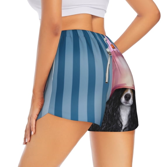 Lsque Dog in Hairdresser Printed Women's Running Shorts with Liner Pockets,Elastic Quick Dry Workout Athletic Gym Yoga Shorts,Womens High Waist Shorts-X-Large