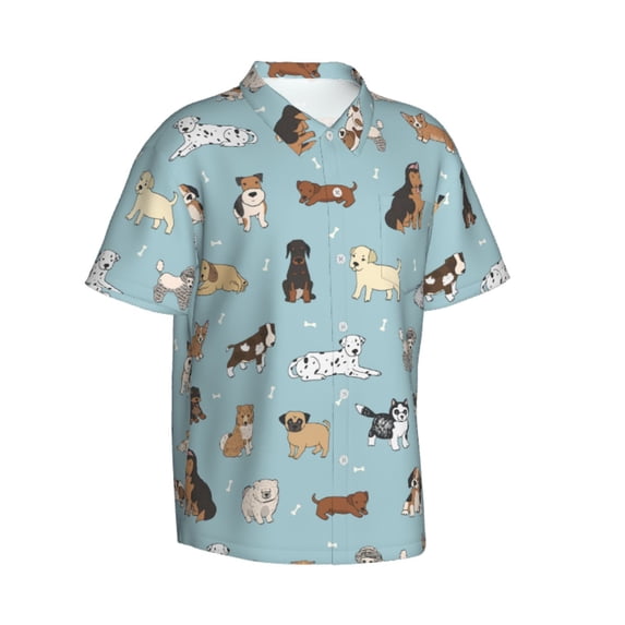 Lsque Dog Pets pattern Hawaiian Shirt for Men, Unisex Summer Beach Casual Short Sleeve Button Down Shirts-Large
