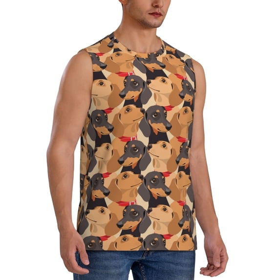 Lsque Dog Print Men's Cotton Blend Sleeveless Muscle Shirts (S-3XL)- Moisture Wicking, Odor Protection, UPF 30+,Large