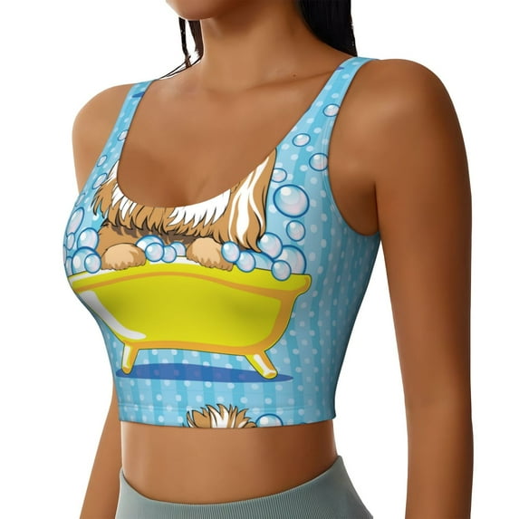 Lsque Dog Takes a Bath in the Bathtub Printed Women'S Sports Bra, Compression, Moisture Wicking, High-Impact Sports Bra For Women,Supportive sports bra-Large