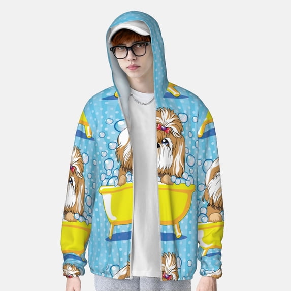Lsque Dog Takes a Bath in the Bathtub UPF 50+ Lightweight Sun Protection Men's Women's Long Sleeve Shirt, Hoodie Performance -Small