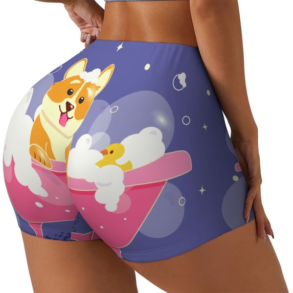 Lsque Dog Washes in a Bath Pattern High Waisted Biker Shorts for Women-Tummy Control Fitness Athletic Workout Running Yoga Gym Shorts,Moisture-Wicking-Medium