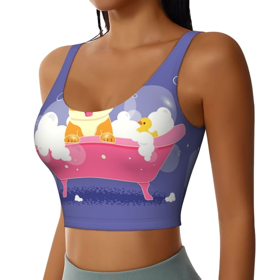 Lsque Dog Washes in a Bath Printed Women'S Sports Bra, Compression, Moisture Wicking, High-Impact Sports Bra For Women,Supportive sports bra-Small
